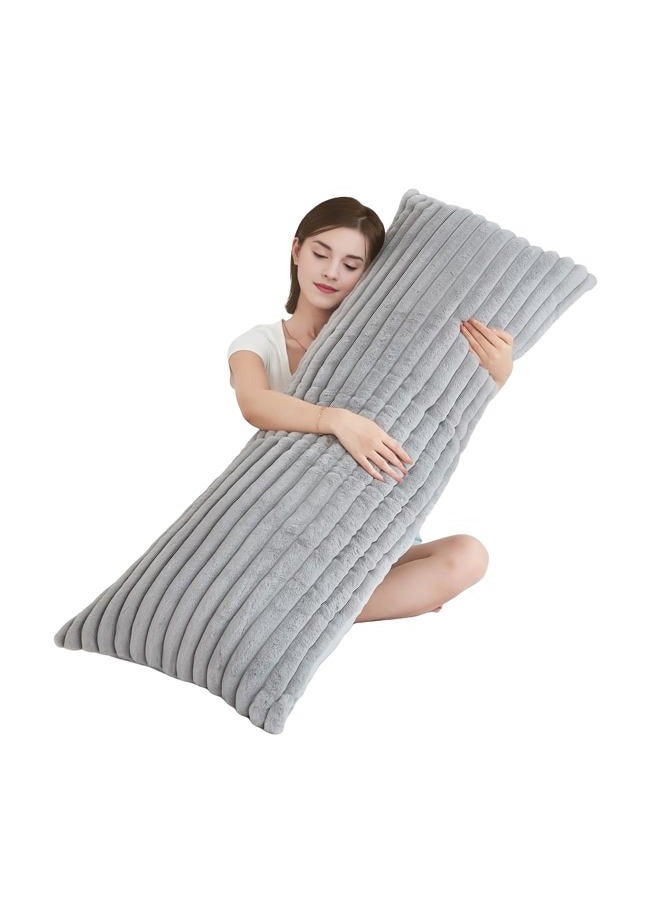 Memfydu Full Body Pillow with Fluffy Stripe Faux Fur Removable Cover, Long Bed Pillow Adult 20x54 Inches for Side Sleeper and Pregnancy, Gray. - Image 1