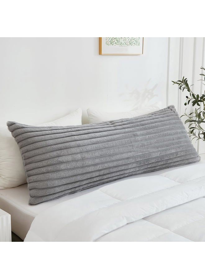 Memfydu Full Body Pillow with Fluffy Stripe Faux Fur Removable Cover, Long Bed Pillow Adult 20x54 Inches for Side Sleeper and Pregnancy, Gray. - Image 4