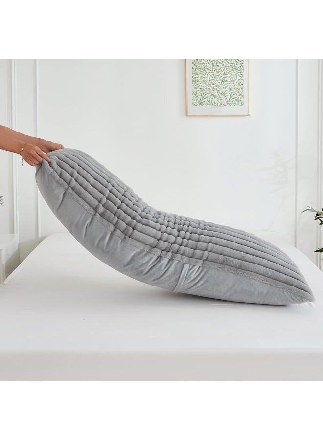 Memfydu Full Body Pillow with Fluffy Stripe Faux Fur Removable Cover, Long Bed Pillow Adult 20x54 Inches for Side Sleeper and Pregnancy, Gray. - Image 5