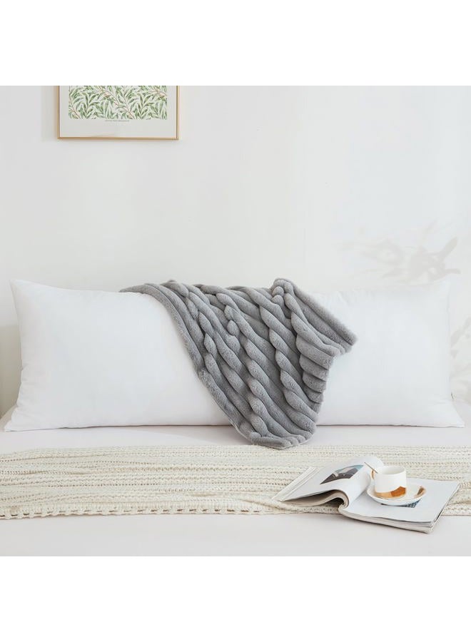 Memfydu Full Body Pillow with Fluffy Stripe Faux Fur Removable Cover, Long Bed Pillow Adult 20x54 Inches for Side Sleeper and Pregnancy, Gray. - Image 2