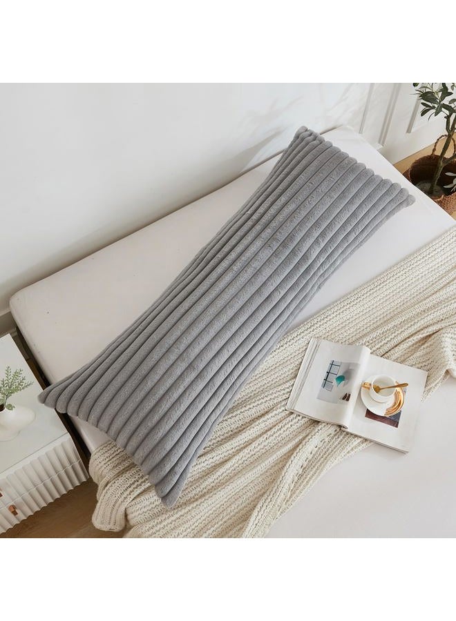 Memfydu Full Body Pillow with Fluffy Stripe Faux Fur Removable Cover, Long Bed Pillow Adult 20x54 Inches for Side Sleeper and Pregnancy, Gray. - Image 3