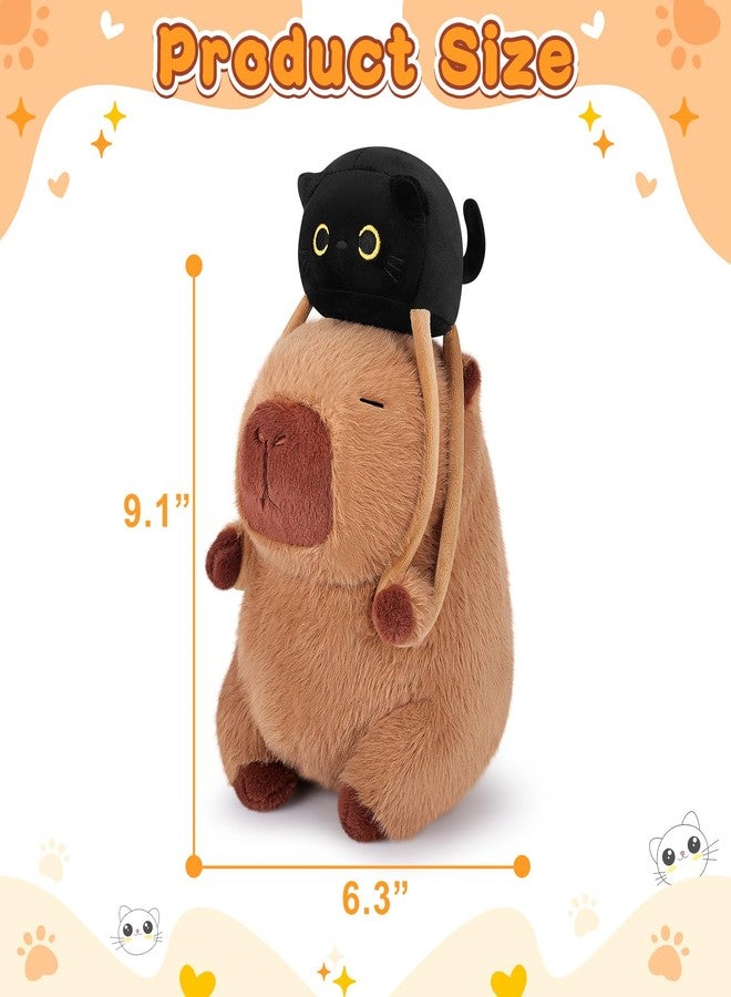 Achwishap Capybara Plush,Capybara Stuffed Animal Cute Plushies,Capybara Plush Toys,Kawaii Plushie Stuffed Toy with Black Cat Backpack Plushies Birthday Gifts for Kids Adults,Brown 9.1” - Image 3