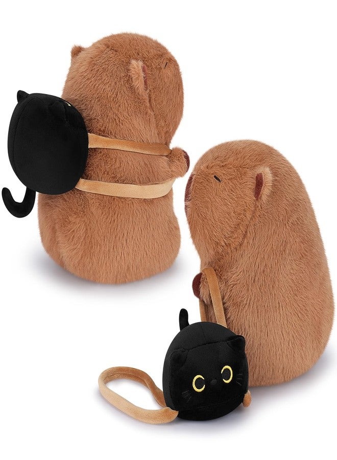 Achwishap Capybara Plush,Capybara Stuffed Animal Cute Plushies,Capybara Plush Toys,Kawaii Plushie Stuffed Toy with Black Cat Backpack Plushies Birthday Gifts for Kids Adults,Brown 9.1” - Image 2