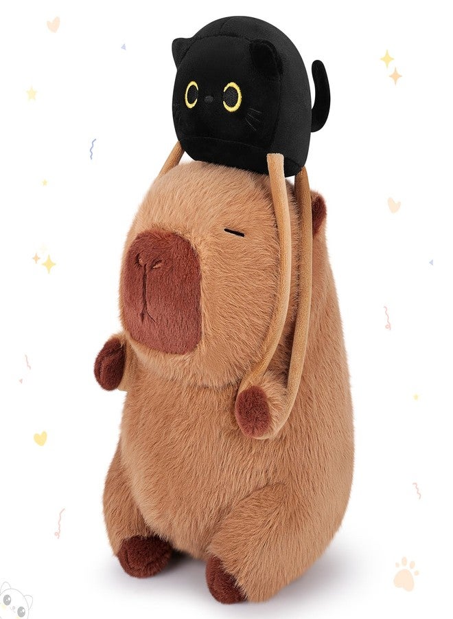 Achwishap Capybara Plush,Capybara Stuffed Animal Cute Plushies,Capybara Plush Toys,Kawaii Plushie Stuffed Toy with Black Cat Backpack Plushies Birthday Gifts for Kids Adults,Brown 9.1” - Image 1
