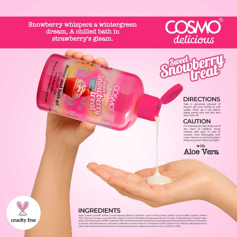 Cosmo Skin Care Delicious Sweet Snowberry Treat 3 Pieces Gift Set For Women & Men, 150ml Fragrance Mist, 350ml Aloe Vera Shower Gel, 200ml Shea Butter Body Lotion, Festive Snow Berry Cupcake Scent - Image 4