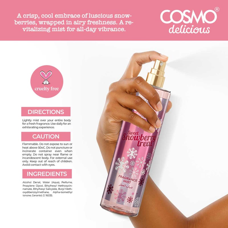 Cosmo Skin Care Delicious Sweet Snowberry Treat 3 Pieces Gift Set For Women & Men, 150ml Fragrance Mist, 350ml Aloe Vera Shower Gel, 200ml Shea Butter Body Lotion, Festive Snow Berry Cupcake Scent - Image 3