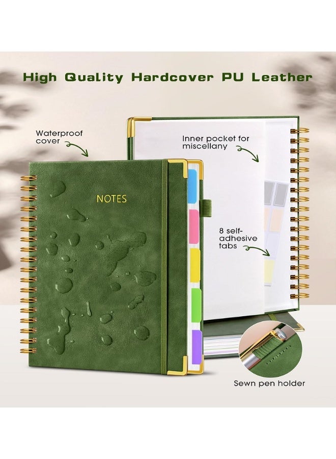 SUZZ Hardcover Spiral Notebook journal with Removable Dividers Tabs, 300 Pages Leather 5 Subject Notebook College Ruled, 8"x10" Large B5 Notebooks for Work School Note taking, Lined Journal for Men and Women,Green - Image 3