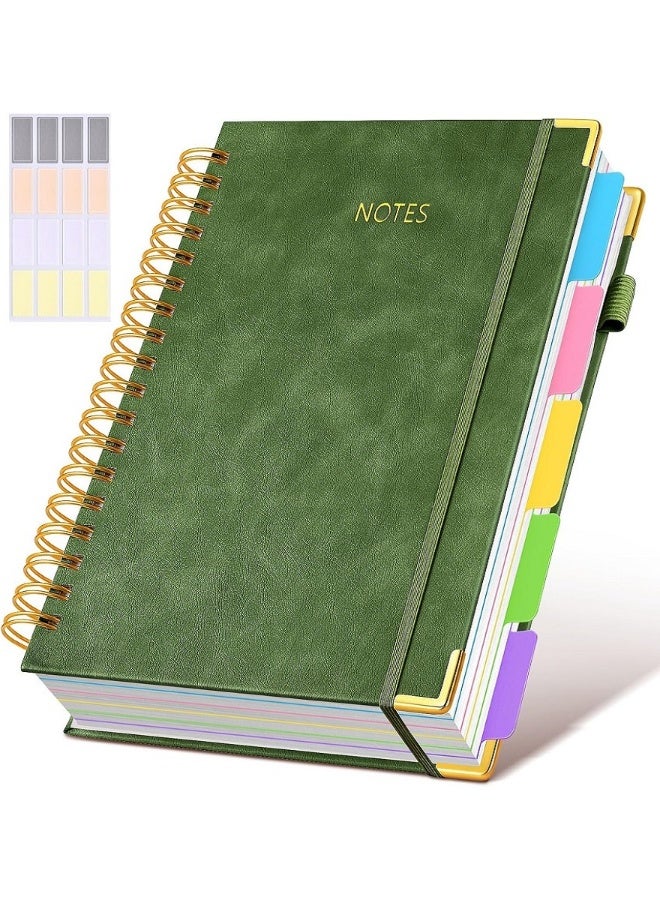 SUZZ Hardcover Spiral Notebook journal with Removable Dividers Tabs, 300 Pages Leather 5 Subject Notebook College Ruled, 8"x10" Large B5 Notebooks for Work School Note taking, Lined Journal for Men and Women,Green - Image 1