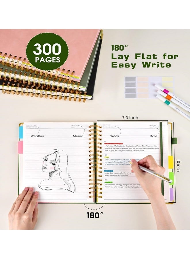 SUZZ Hardcover Spiral Notebook journal with Removable Dividers Tabs, 300 Pages Leather 5 Subject Notebook College Ruled, 8"x10" Large B5 Notebooks for Work School Note taking, Lined Journal for Men and Women,Green - Image 2
