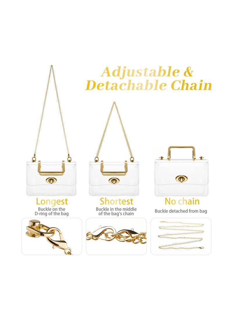 Excefore Excefore Clear Purse for Women with Removable Gold Chain Strap, Sports Transparent Purse for Concert Sports Events  - Image 3