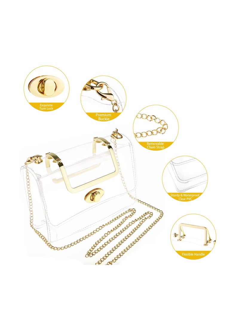 Excefore Excefore Clear Purse for Women with Removable Gold Chain Strap, Sports Transparent Purse for Concert Sports Events  - Image 4
