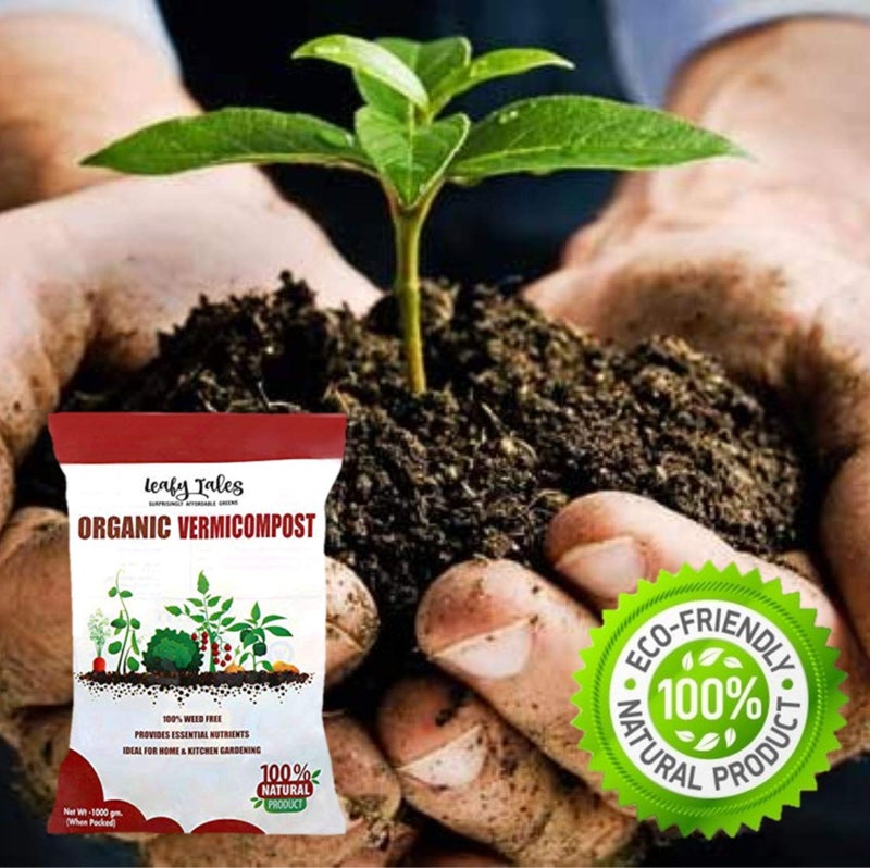 Leafy Tales 1kg Organic Vermicompost Manure Fertilizer - Pure Bio-Organic Fertilizer for Flowers, Vegetables & Lawns | Natural Soil Enricher, Potting Mix Supplement & Plant Food - Image 2