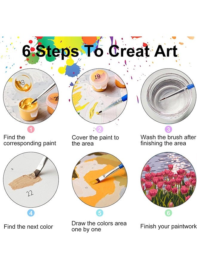 Tulip Paint by Numbers Kit with Framed and Easel for Adults Beginner, Flowers Glass Painting Paint by Numbers with Frame for Home Wall Decor, 7.87 x 7.87" - Image 5