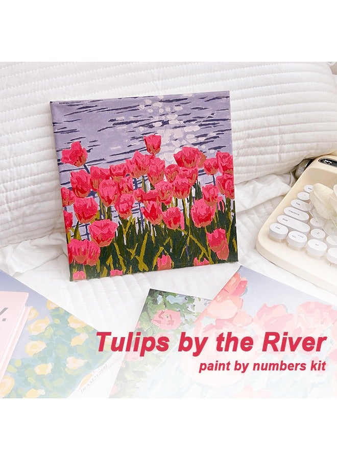 Tulip Paint by Numbers Kit with Framed and Easel for Adults Beginner, Flowers Glass Painting Paint by Numbers with Frame for Home Wall Decor, 7.87 x 7.87" - Image 2