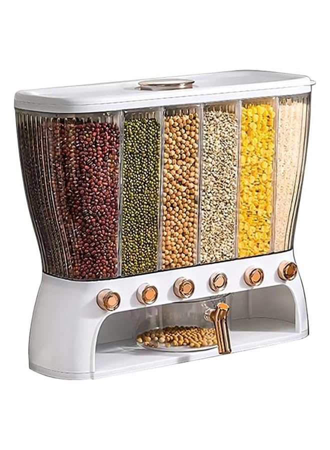 IAF Grain Dispenser kitchen, Grain Storage Container 6 Grids, Bulk Rice Organizer Box,Countertop Rice Holder Kitchen Dispenser Keeper for Grains Beans Corns - Image 1