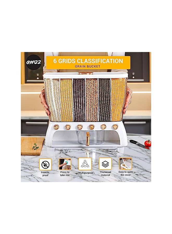 IAF Grain Dispenser kitchen, Grain Storage Container 6 Grids, Bulk Rice Organizer Box,Countertop Rice Holder Kitchen Dispenser Keeper for Grains Beans Corns - Image 5