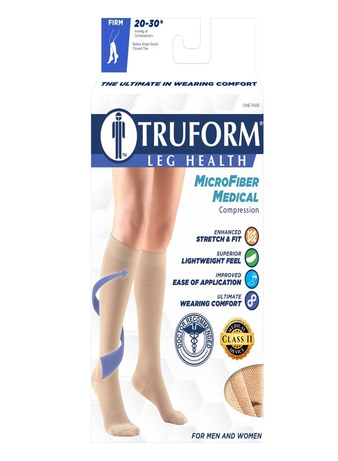 ترو فورم جوارب ضغط Truform للرجال والنساء، بضغط 20-30 مم زئبق، تصل إلى الركبة، مغلقة من الأمام، لون بيج، مقاس كبير جدًا - Image 4