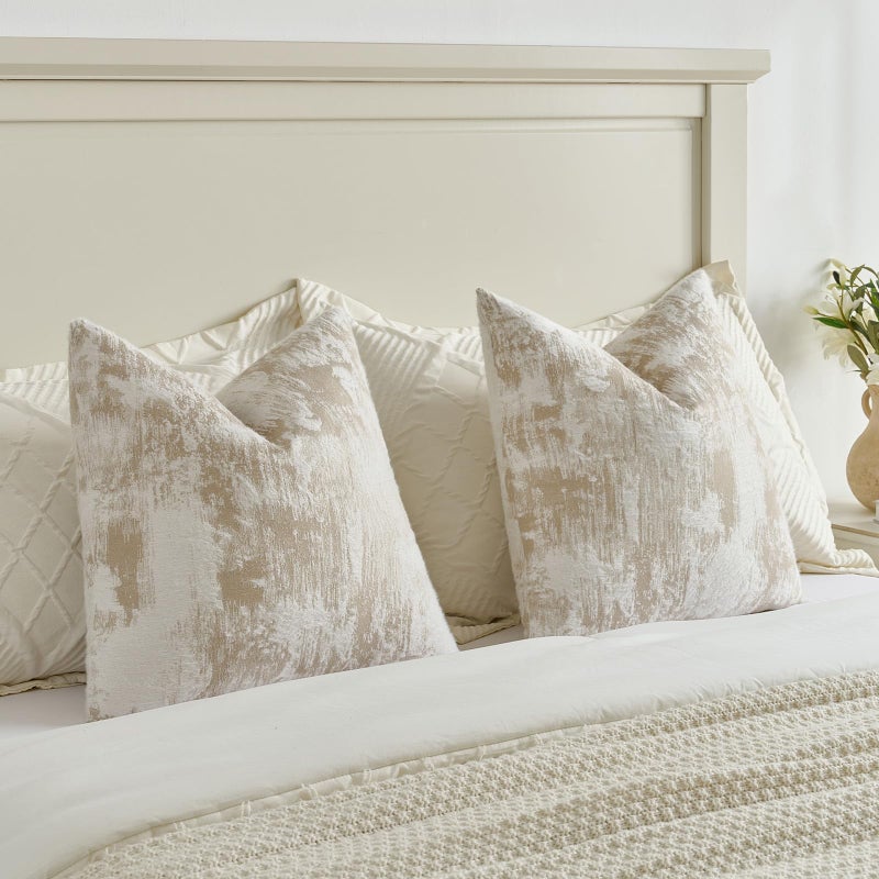 FUTEI Khaki White Decorative Throw Pillow Covers 20x20 Inch Set of 2,Jacquard Weave Cushion Case in Soft Faux Cashmere,Modern Home Decor for Couch Living Room - Image 5