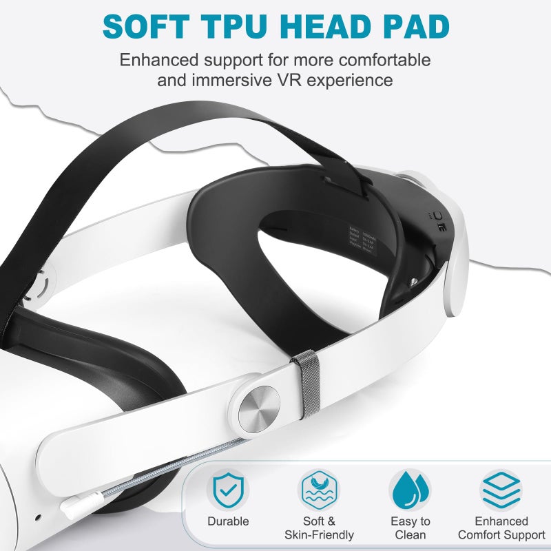 Hurra Head Strap with Battery for Oculus Quest 2, 10000mAh Fast Charging Battery Pack Extend 8H Playtime, Counter Balance Adjustable Elite Strap Replacement Accessories Enhanced Comfort Support in VR - Image 3