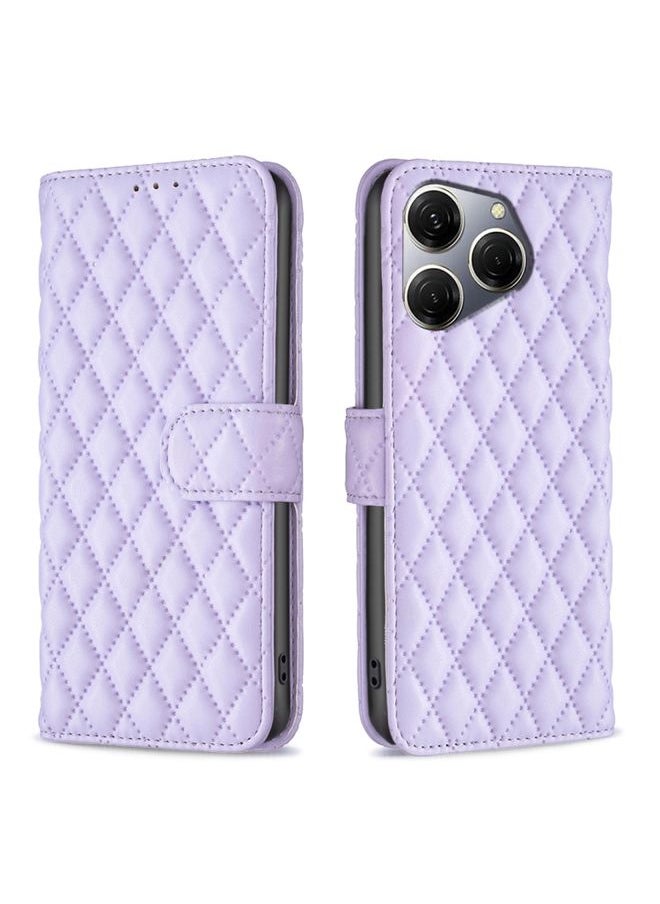 HuHa Case Cover For Tecno Spark 20 Pro Diamond Lattice Wallet Flip Leather Phone Case Purple 
