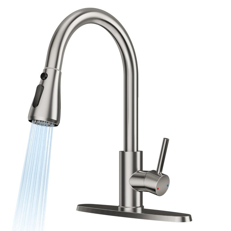 FEELSO Kitchen Faucets with Pull Down Sprayer, High Arc Stainless Steel Single Handle Kitchen Sink Faucet, 1 or 3 Hole Brushed Nickel Water Faucets for Farmhouse Laundry Camper Rv Bar - Image 1