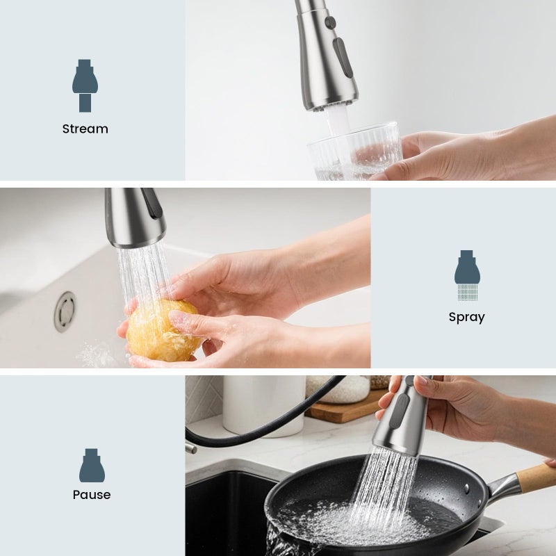 FEELSO Kitchen Faucets with Pull Down Sprayer, High Arc Stainless Steel Single Handle Kitchen Sink Faucet, 1 or 3 Hole Brushed Nickel Water Faucets for Farmhouse Laundry Camper Rv Bar - Image 3