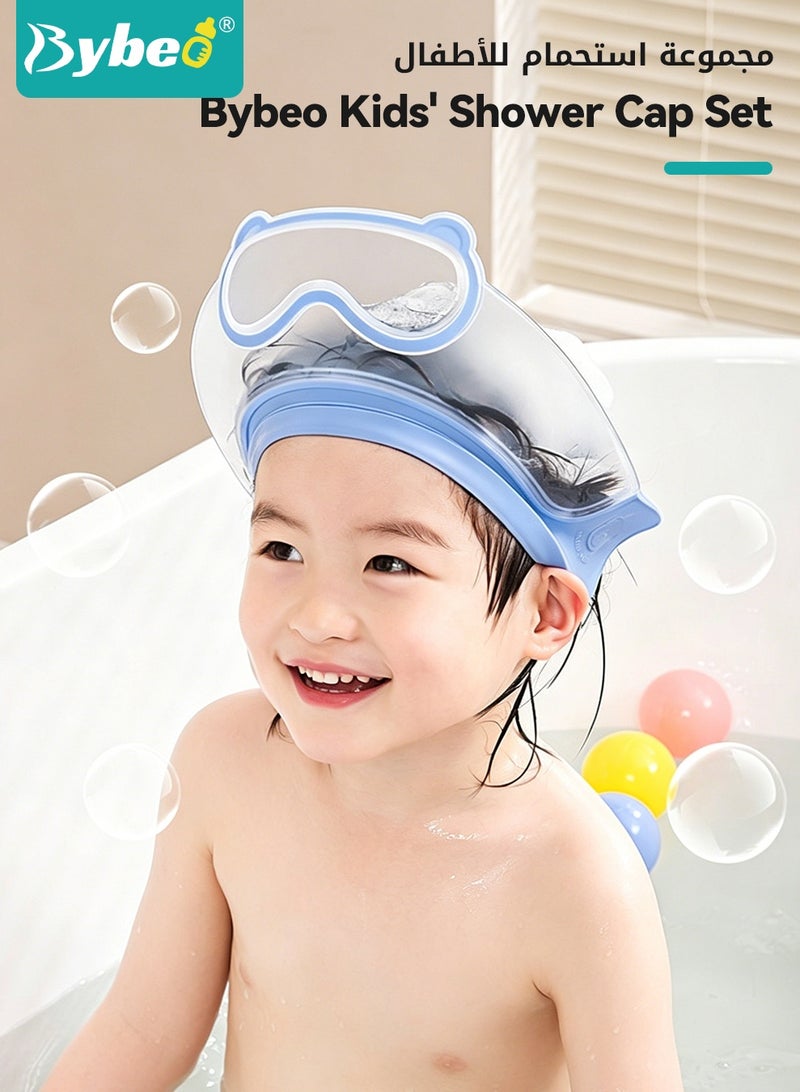 Bybeo 3 PCS Kids Bath Shampoo Set, Baby Shower Cap, Shower Cup with Hair Shampooing Brush for Toddlers, Toddler Hair Washing Shield, Adjustable Bath Hats for Kids, Silicone Visor Guard Shower Cap for Eye and Ear Protection - Image 2