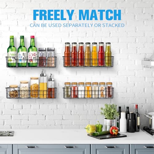 GUUKAR Spice Rack Organizer Wall Mount, Spice Organization Storage Shelf for Cabinet Door, 4 Packs Wall Spice Rack Saving Space for Kitchen, Black - Image 3