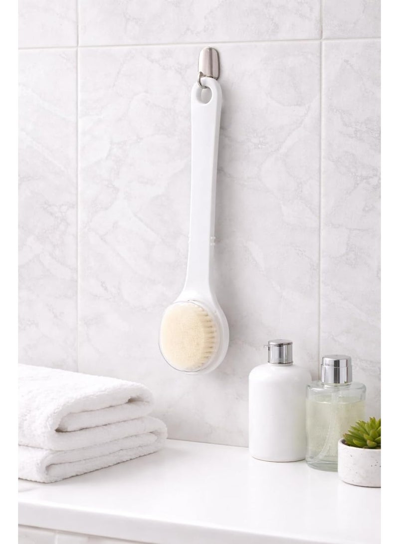 Long-handled, double-sided body scrub brush with soft bristles and massage nodules for deep skin cleansing; back scrubber; non-slip handle; random colors; 30cm body care brush - Image 3