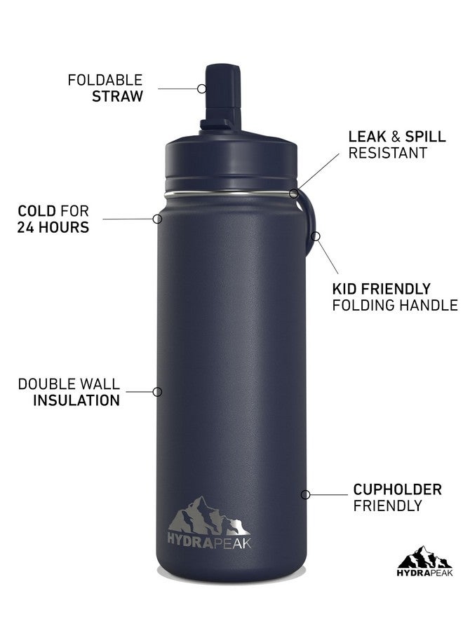 Hydrapeak Mini 20oz Water Bottle with Straw Lid, Stainless Steel Double Wall Insulated Water Bottle | Leak-Proof and Spill-Proof Water Bottle, Cold for 24 Hours (Navy) - Image 2