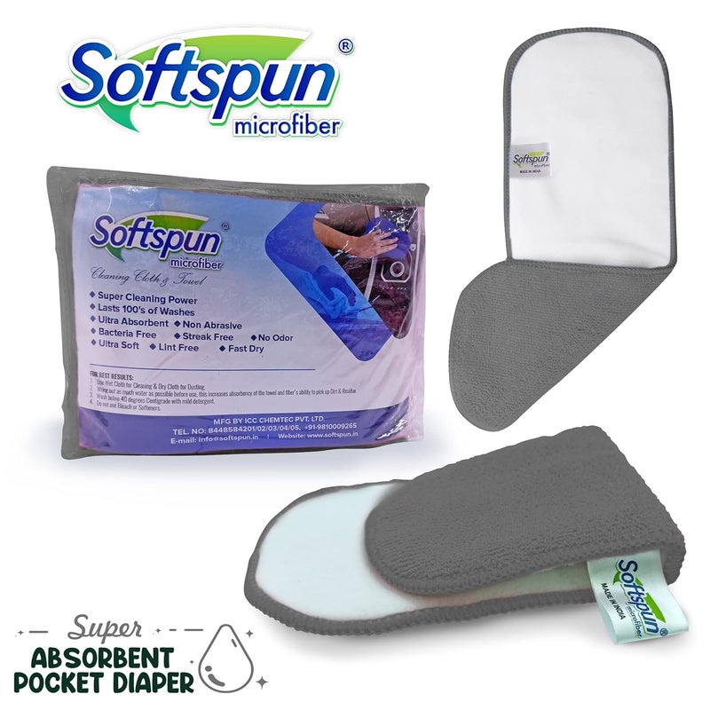 SOFTSPUN Microfiber 4 Layer Baby Pocket Diaper Inserts Pack of 4 Large Size Grey! Age 0-24 Months Washable Reusable Ultra Absorbent Super Soft & Comfortable for Babies Skin of Newborn Baby. - Image 5