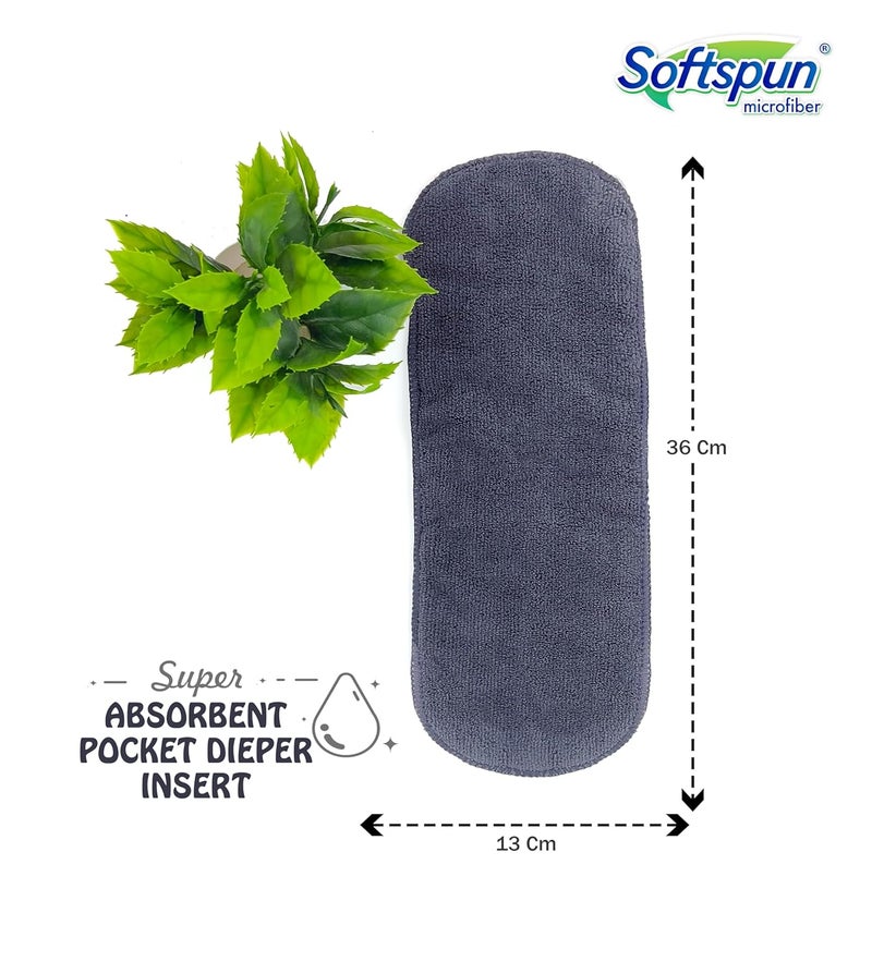 SOFTSPUN Microfiber 4 Layer Baby Pocket Diaper Inserts Pack of 4 Large Size Grey! Age 0-24 Months Washable Reusable Ultra Absorbent Super Soft & Comfortable for Babies Skin of Newborn Baby. - Image 3
