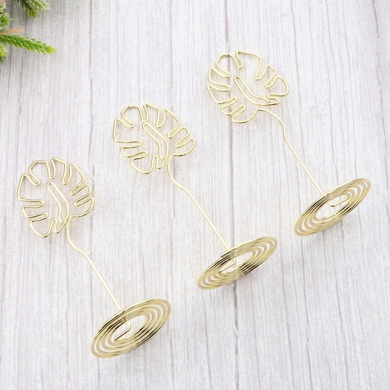 Monstera Wire Memo Holder 5pcs Set Gold Photo Clip Stand Desktop Organizer - Image 5