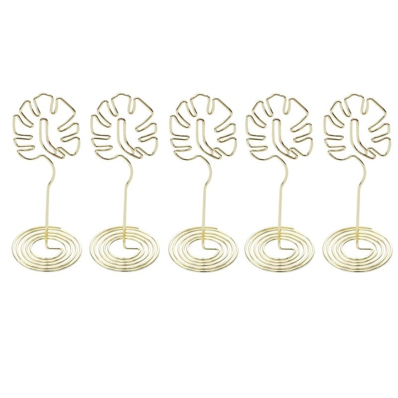 Monstera Wire Memo Holder 5pcs Set Gold Photo Clip Stand Desktop Organizer - Image 2