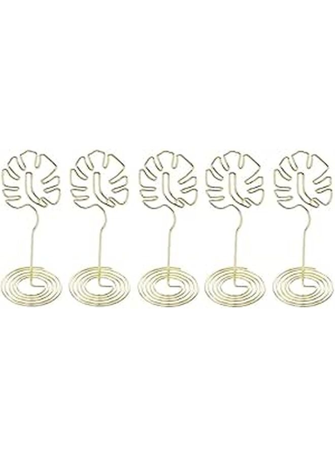 Monstera Wire Memo Holder 5pcs Set Gold Photo Clip Stand Desktop Organizer - Image 1