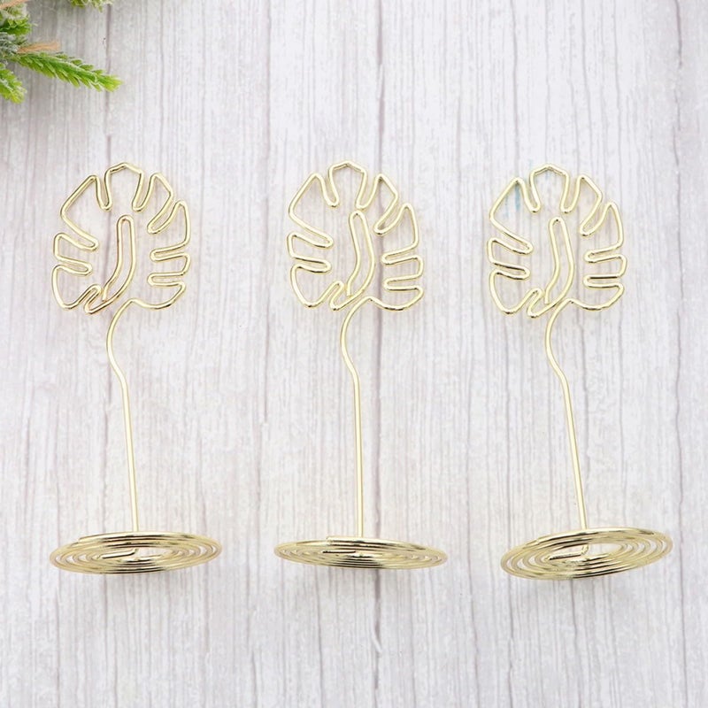 Monstera Wire Memo Holder 5pcs Set Gold Photo Clip Stand Desktop Organizer - Image 4