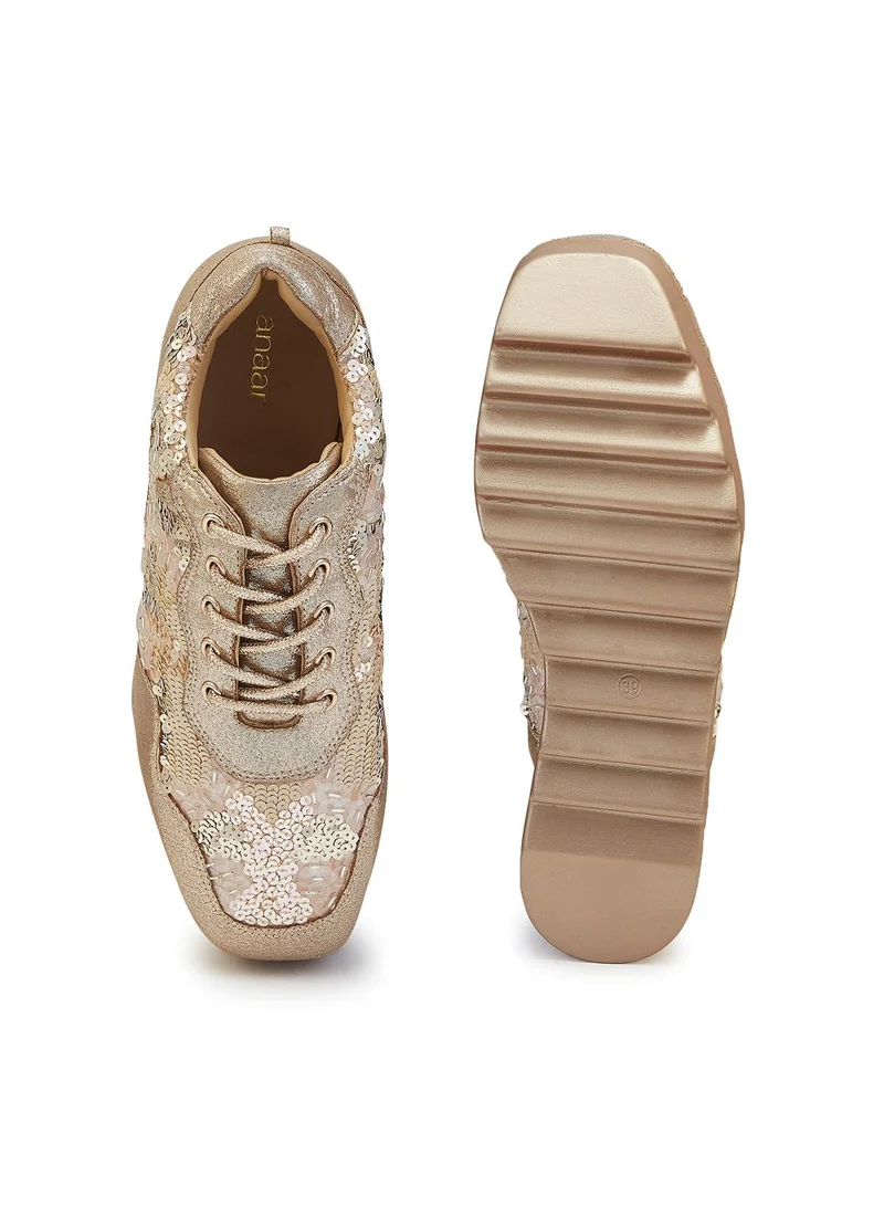 Anaar Anaar Cinnamon Sugar Wedge Sneakers, Womens Festive, Special Occasion and Partywear Premium Shoes