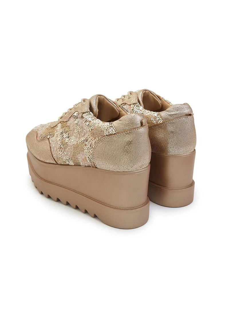 Anaar Anaar Cinnamon Sugar Wedge Sneakers, Womens Festive, Special Occasion and Partywear Premium Shoes