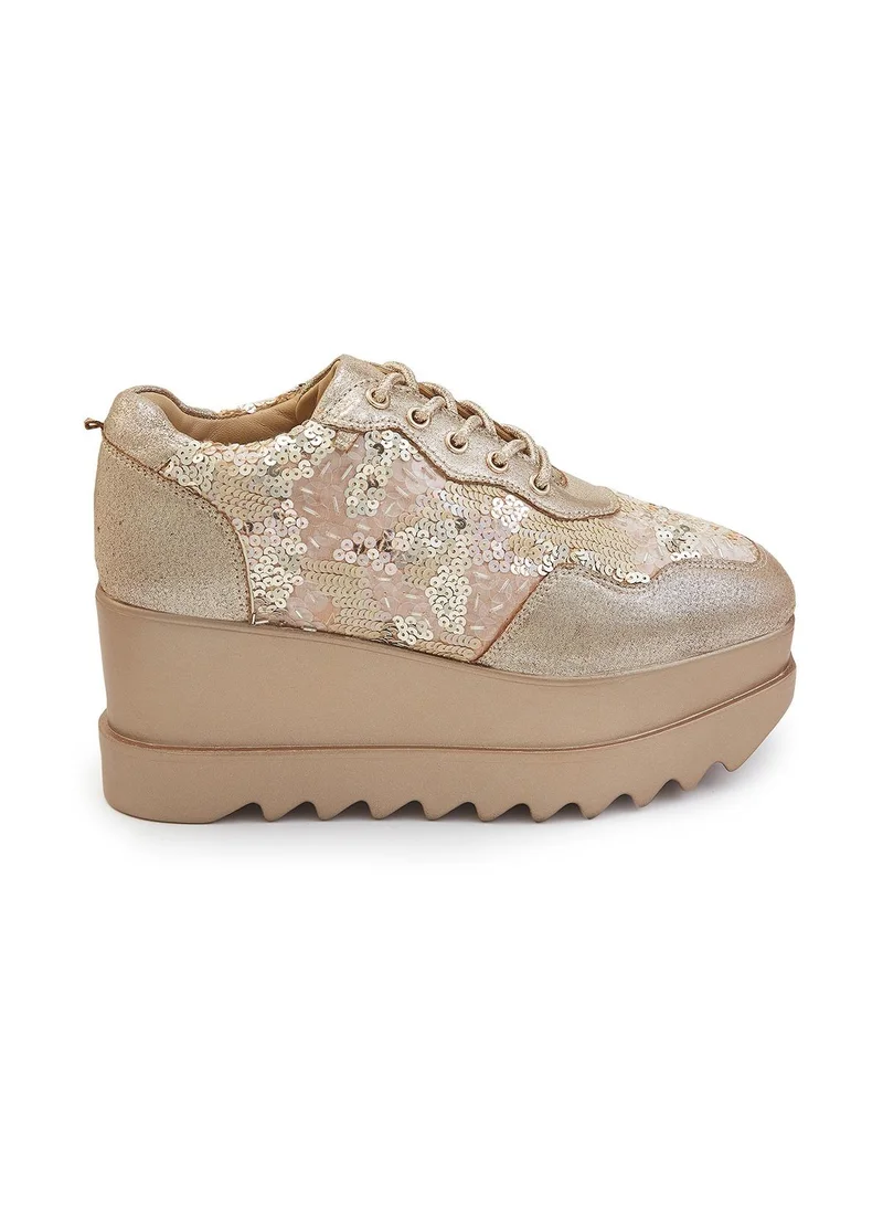 Anaar Cinnamon Sugar Wedge Sneakers, Womens Festive, Special Occasion and Partywear Premium Shoes