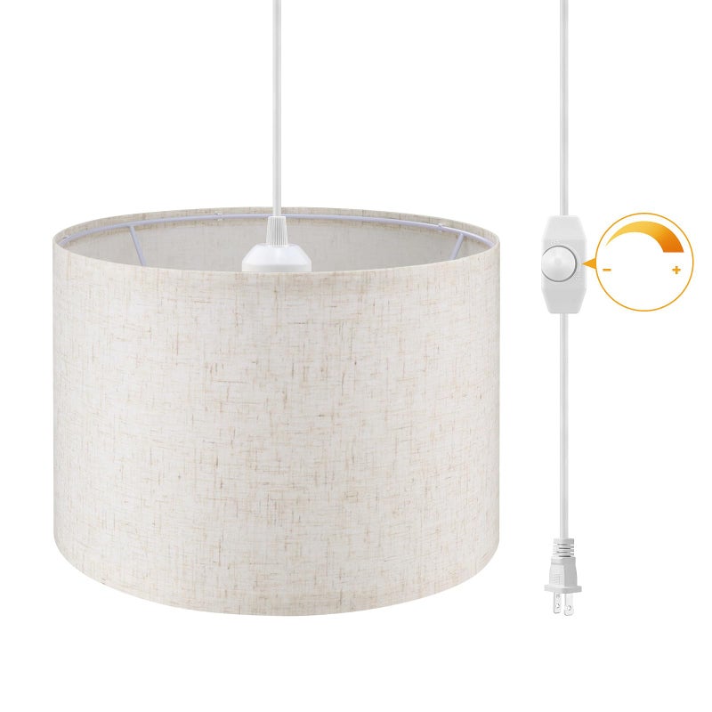 WimiSom Plug in Pendant Light15 FT Hanging Lamp with Plug in Cord Dimmable Switch Pendant Lighting with Fabric Shade Hanging Light Fixture for Living Room Bedroom Dining Room Kitchen - Image 2