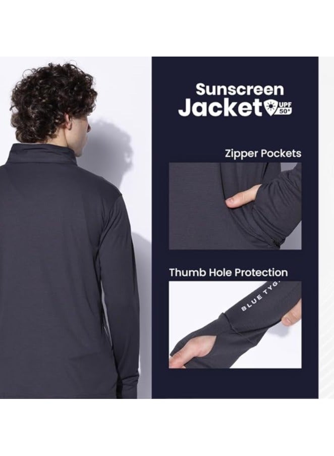 BLUE TYGA Men's Long Sleeve Nylon Sunscreen Jacket – Lightweight Sports, Travel, Gym, Running, Trekking Jacket with Zipper Closure – Casual Summer & Winter Wear  - Image 3