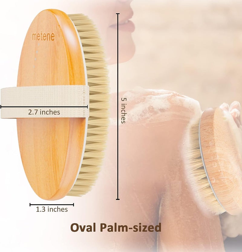 Metene 2 Pack Dry Body Brushes, Exfoliating Body Scrubbers, Natural Bristles for Dry Skin, Improve Circulation, Stop Ingrown Hairs, Reduce Acne and Cellulite (G7130) - Image 5