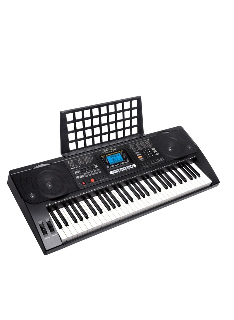 61-Key Full-Size Electronic Keyboard with LCD Screen, Pitch Bend, Vibrato, USB Interface, Audio Input, Microphone Support, and Multi-Function Control (MK-812, black)  - Image 1