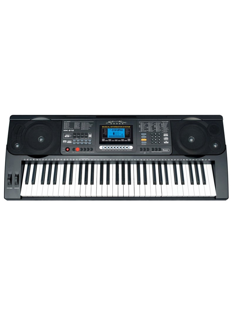 61-Key Full-Size Electronic Keyboard with LCD Screen, Pitch Bend, Vibrato, USB Interface, Audio Input, Microphone Support, and Multi-Function Control (MK-812, black)  - Image 2