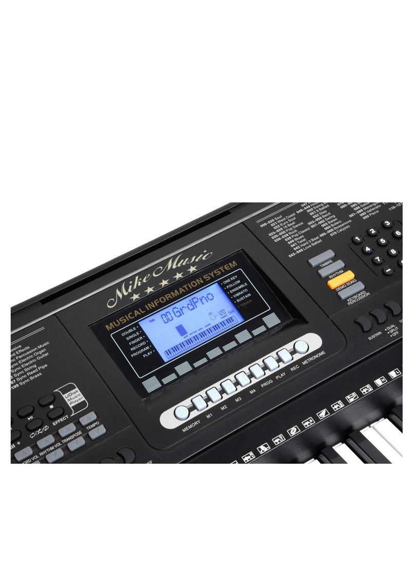 61-Key Full-Size Electronic Keyboard with LCD Screen, Pitch Bend, Vibrato, USB Interface, Audio Input, Microphone Support, and Multi-Function Control (MK-812, black)  - Image 3