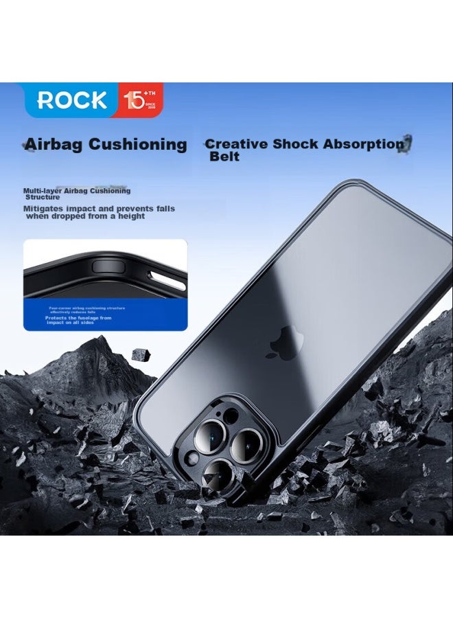 Rock غطاء روك لهاتف آيفون 16، غطاء واقي لآبل 16، إحساس مشابه للجلد، حماية كاملة للكاميرا، فتحات دقيقة، صديق للبشرة، مضاد للصدمات، حافة سيليكون ناعمة بسيطة، شبه شفافة، غير قابلة لبصمات الأصابع، للرجال والنساء، أسود - Image 3