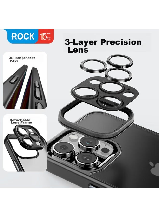 Rock غطاء روك لهاتف آيفون 16، غطاء واقي لآبل 16، إحساس مشابه للجلد، حماية كاملة للكاميرا، فتحات دقيقة، صديق للبشرة، مضاد للصدمات، حافة سيليكون ناعمة بسيطة، شبه شفافة، غير قابلة لبصمات الأصابع، للرجال والنساء، أسود - Image 4