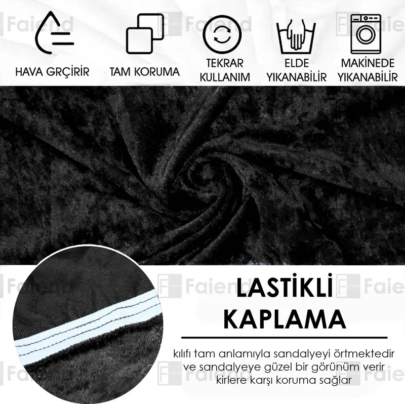 Faiend Elastic Velvet Chair Cover Kitchen Chair cover Washable Chair protector (4-pcs) black