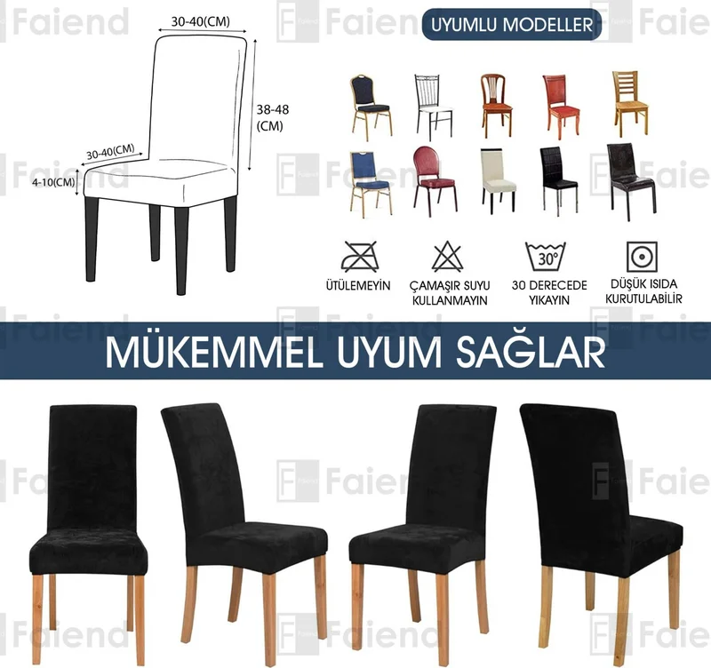 Faiend Elastic Velvet Chair Cover Kitchen Chair cover Washable Chair protector (4-pcs) black