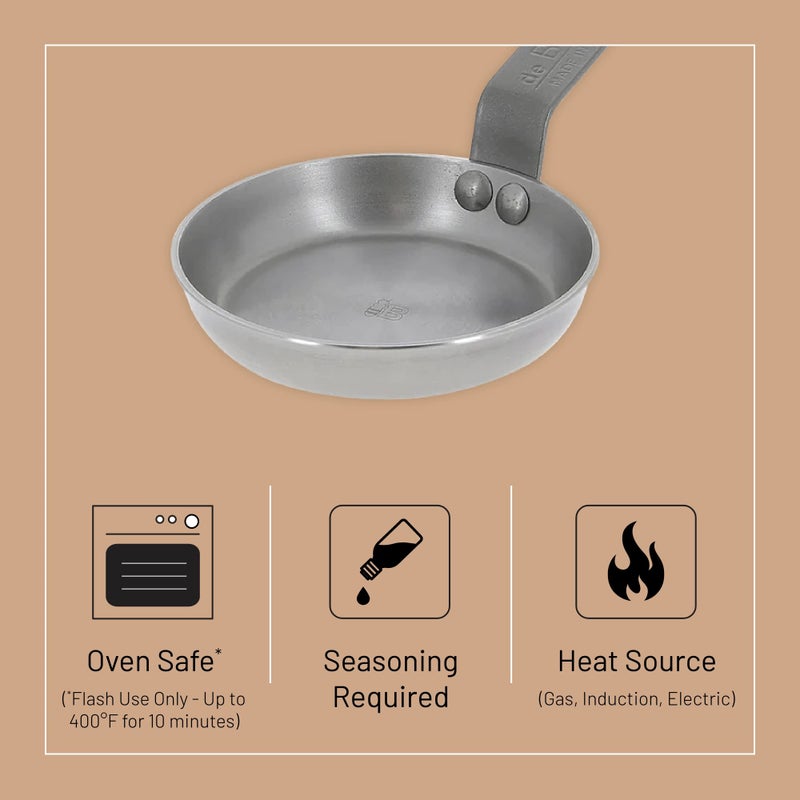 de Buyer MINERAL B Carbon Steel Egg & Pancake Pan - Naturally Nonstick - Made in France - Image 3